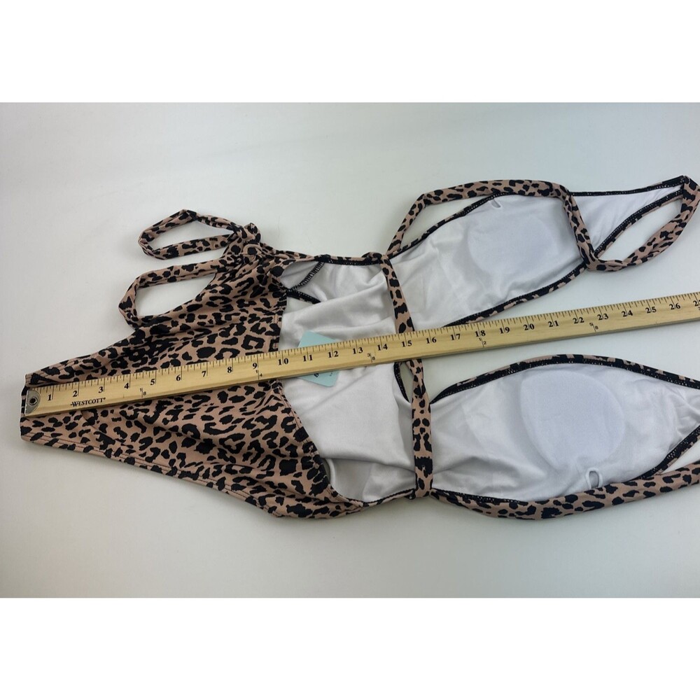 Bellanblue Swimsuit Plunging V Front Wrap Ties Leopard Print Peach Hi Cut Large - Picture 12 of 12